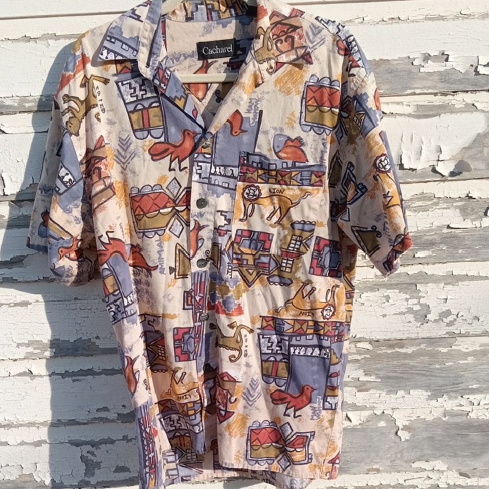 Eclectic Vintage Y2K Cacharel Button-up Vacation Shirt with Unique Animal Design